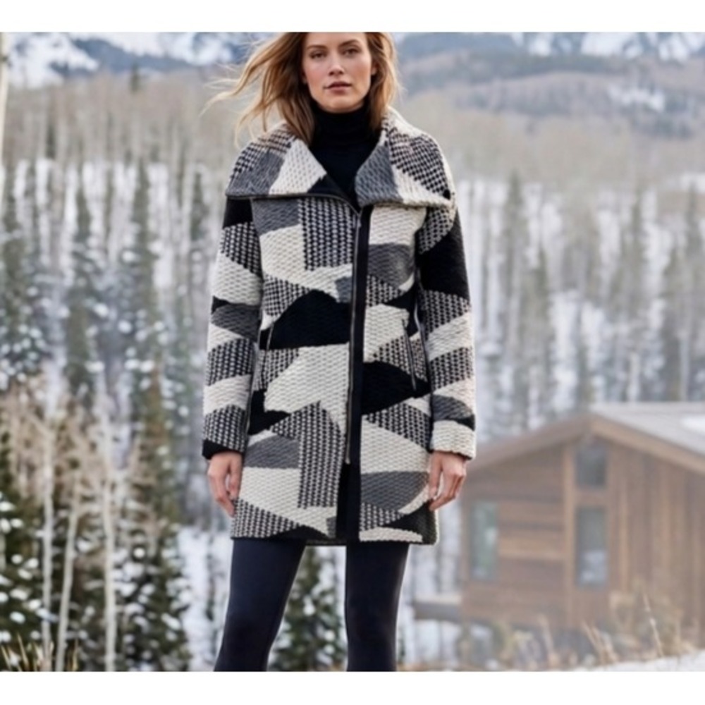 Icelandic Design Longline Jacket Wool Blend Womens Sz S Full Zip Chic Aspen Cozy